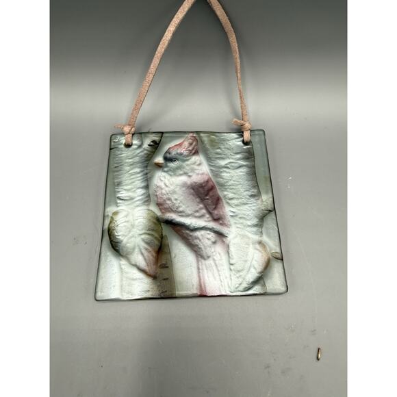 Fused Glass Cardinal Wall Hanging Tile Art Bird Nature Rustic Handmade Decor - Picture 2 of 4